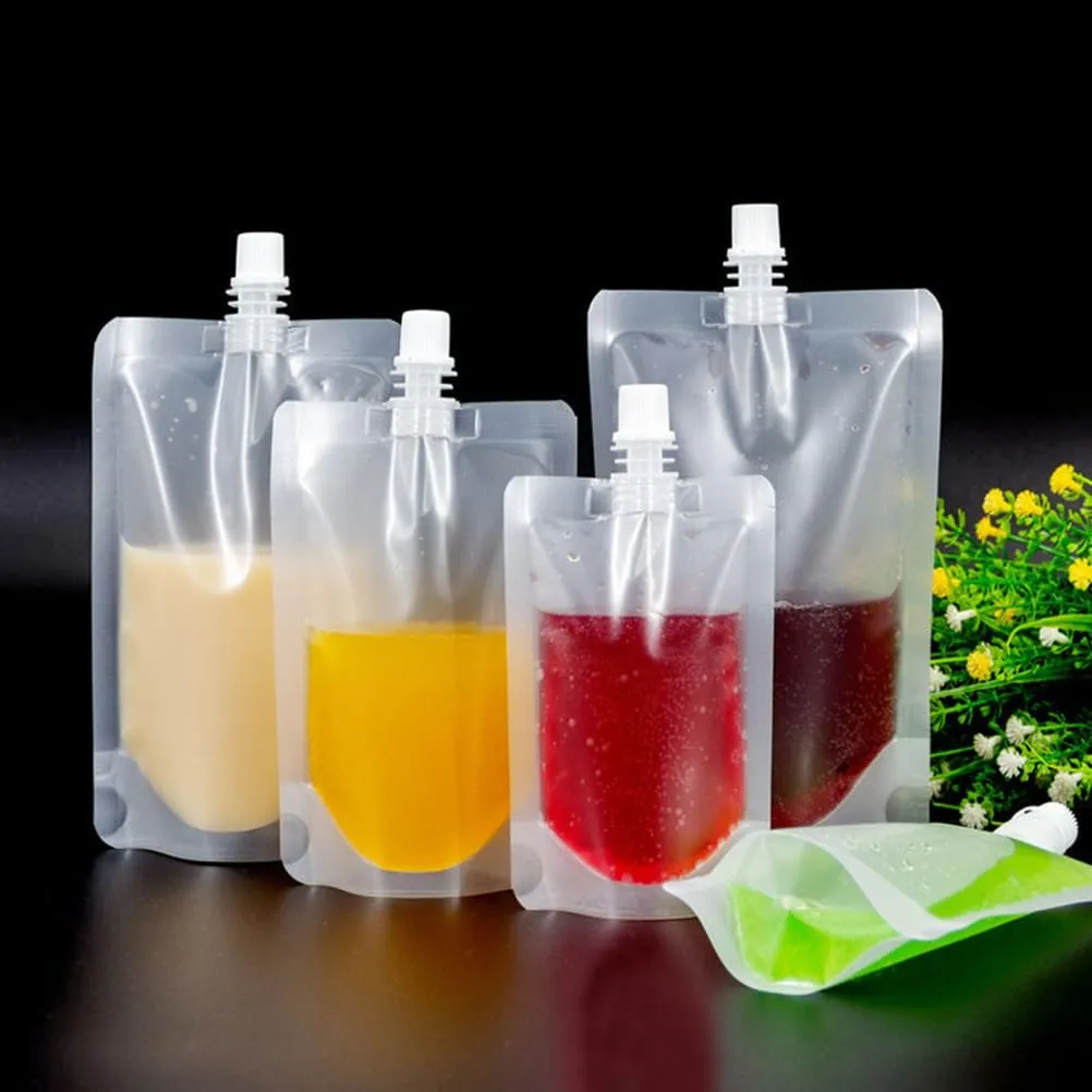 HANABASS 50 Pcs Juice Pouches Reusable Plastic Flasks Squeeze Pouches Clear Disposable Drink Bags Leak Proof Bags For Travel Outdoor (6.7oz)