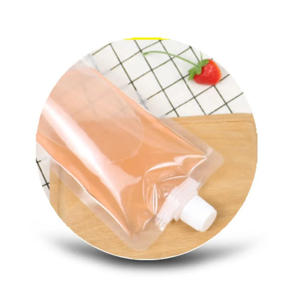 HANABASS 50 Pcs Juice Pouches Reusable Plastic Flasks Squeeze Pouches Clear Disposable Drink Bags Leak Proof Bags For Travel Outdoor (6.7oz)