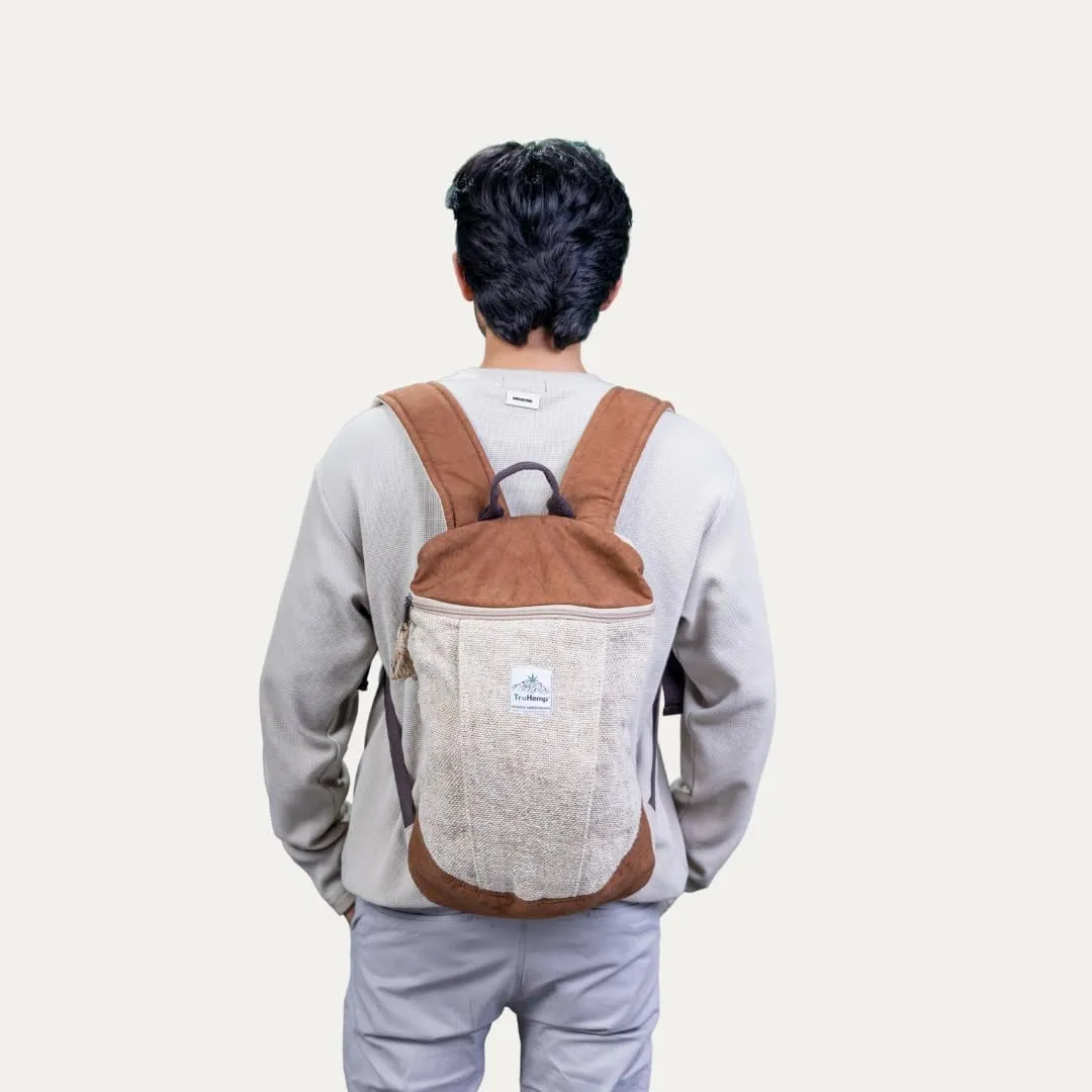 Handcrafted Hemp Backpack with Cotton Lining, Spacious Multi-Pocket Daypack for Work, Hiking, Beige Color – Durable and Stylish Travel Backpack for Men & Women