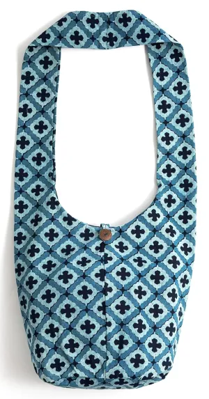 Handmade Linen Cotton Crossbody Sling Bag, Lightweight Boho Shoulder Purse for Travel & Daily Use (Rhombus)