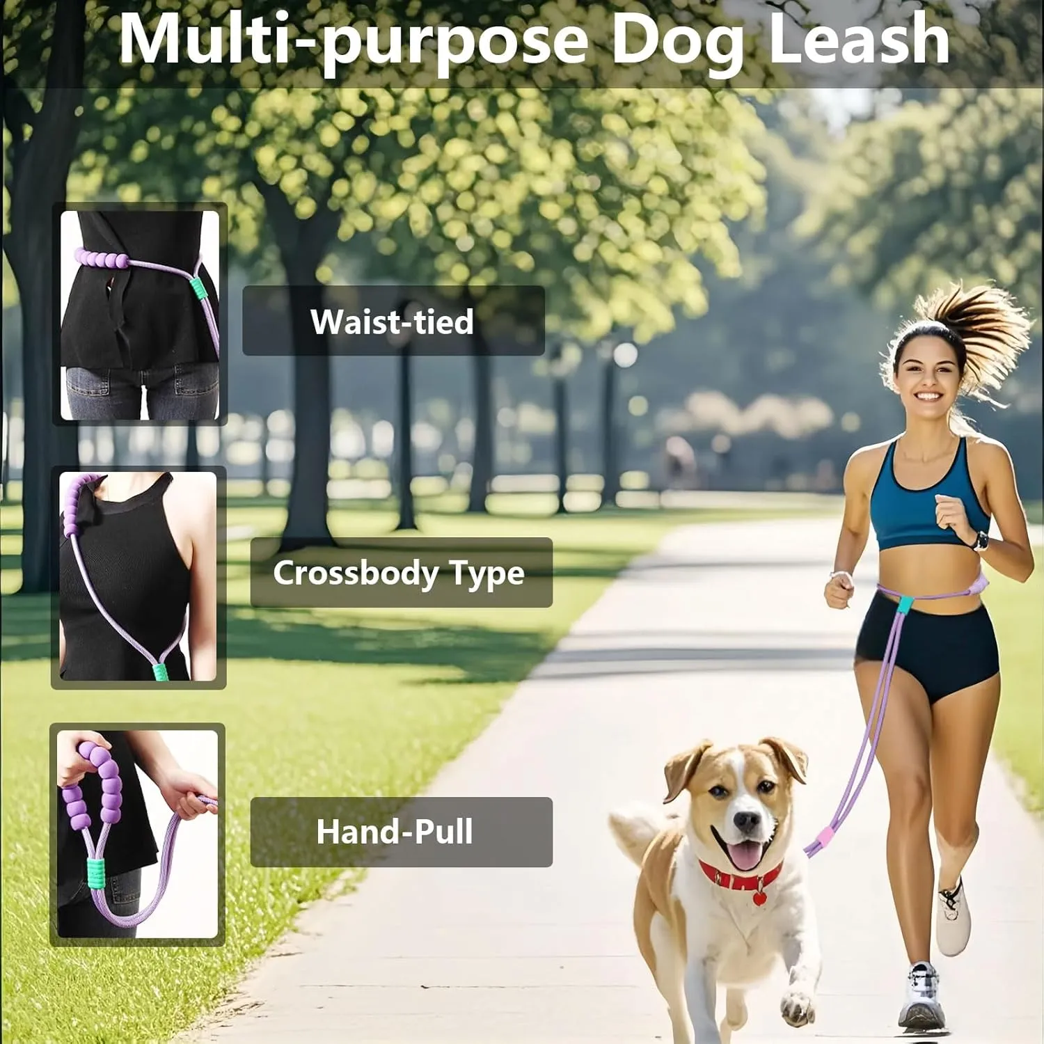 Hands Free Dog Runing Belt Leashes with Padded Handle, Waist Leash for Dog Walking, Adjustable Rope Lead for Small Sized Breed Puppy,Heavy Duty Leads for Large Dogs Length (Purple)