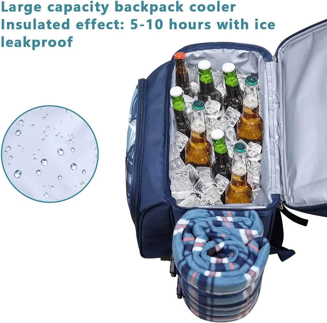 Hap Tim Picnic Backpack for 4 Person with Blanket, Insulated Leakproof Cooler Compartment, Wine Holder, Cutlery Set, Gifts Ideals for Wedding, Housewarming, White Elephant, Bridal Showers(36079-BL)