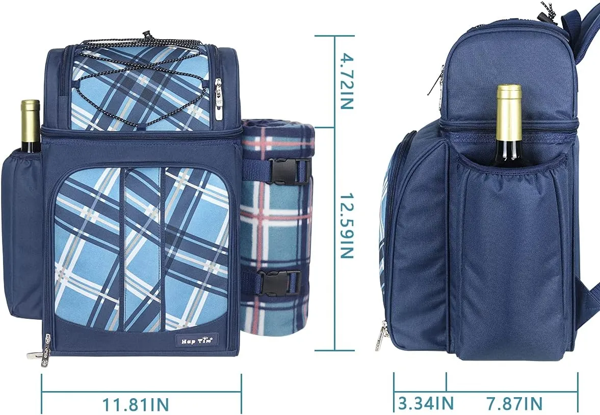 Hap Tim Picnic Backpack for 4 Person with Blanket, Insulated Leakproof Cooler Compartment, Wine Holder, Cutlery Set, Gifts Ideals for Wedding, Housewarming, White Elephant, Bridal Showers(36079-BL)