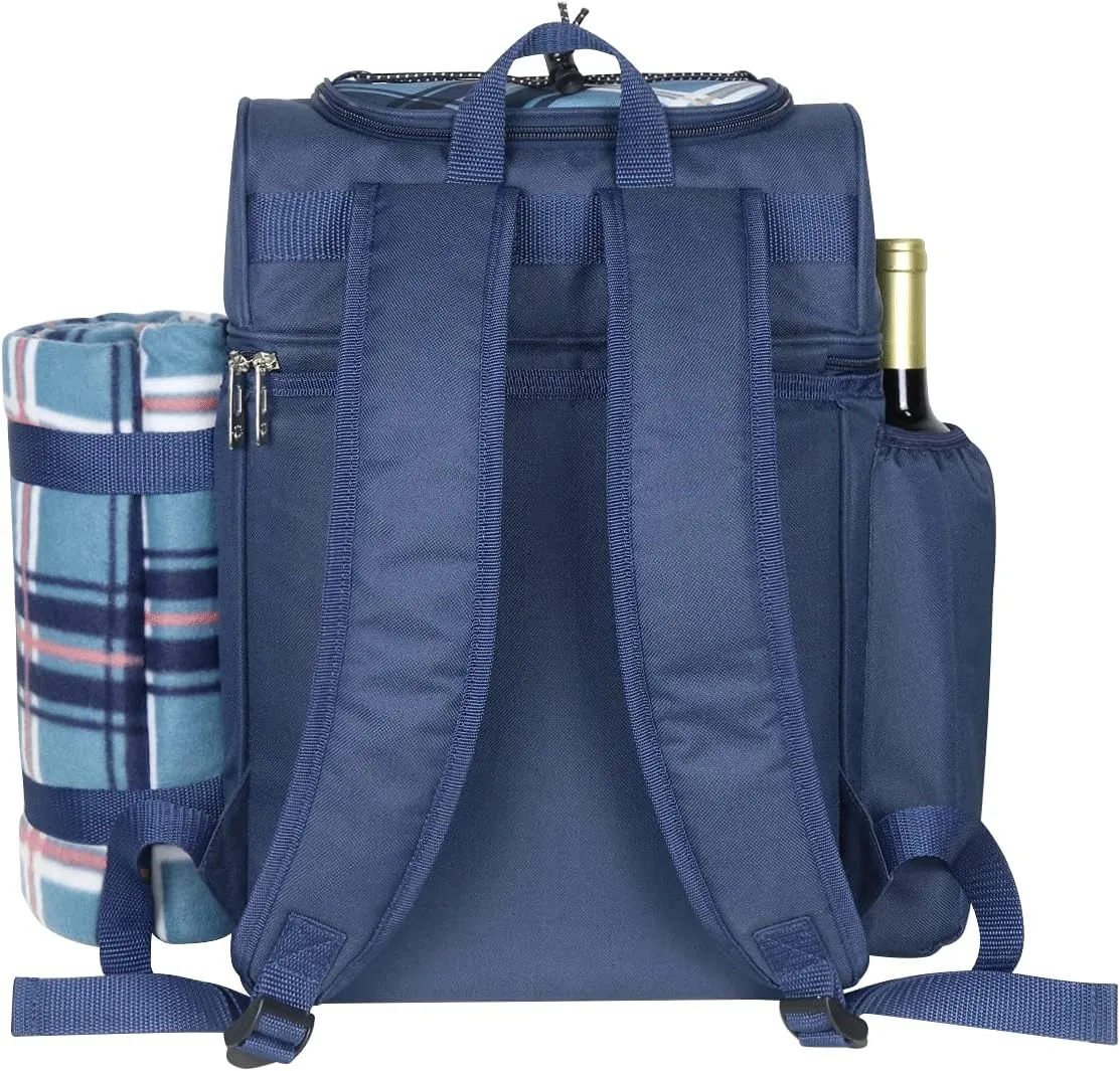 Hap Tim Picnic Backpack for 4 Person with Blanket, Insulated Leakproof Cooler Compartment, Wine Holder, Cutlery Set, Gifts Ideals for Wedding, Housewarming, White Elephant, Bridal Showers(36079-BL)