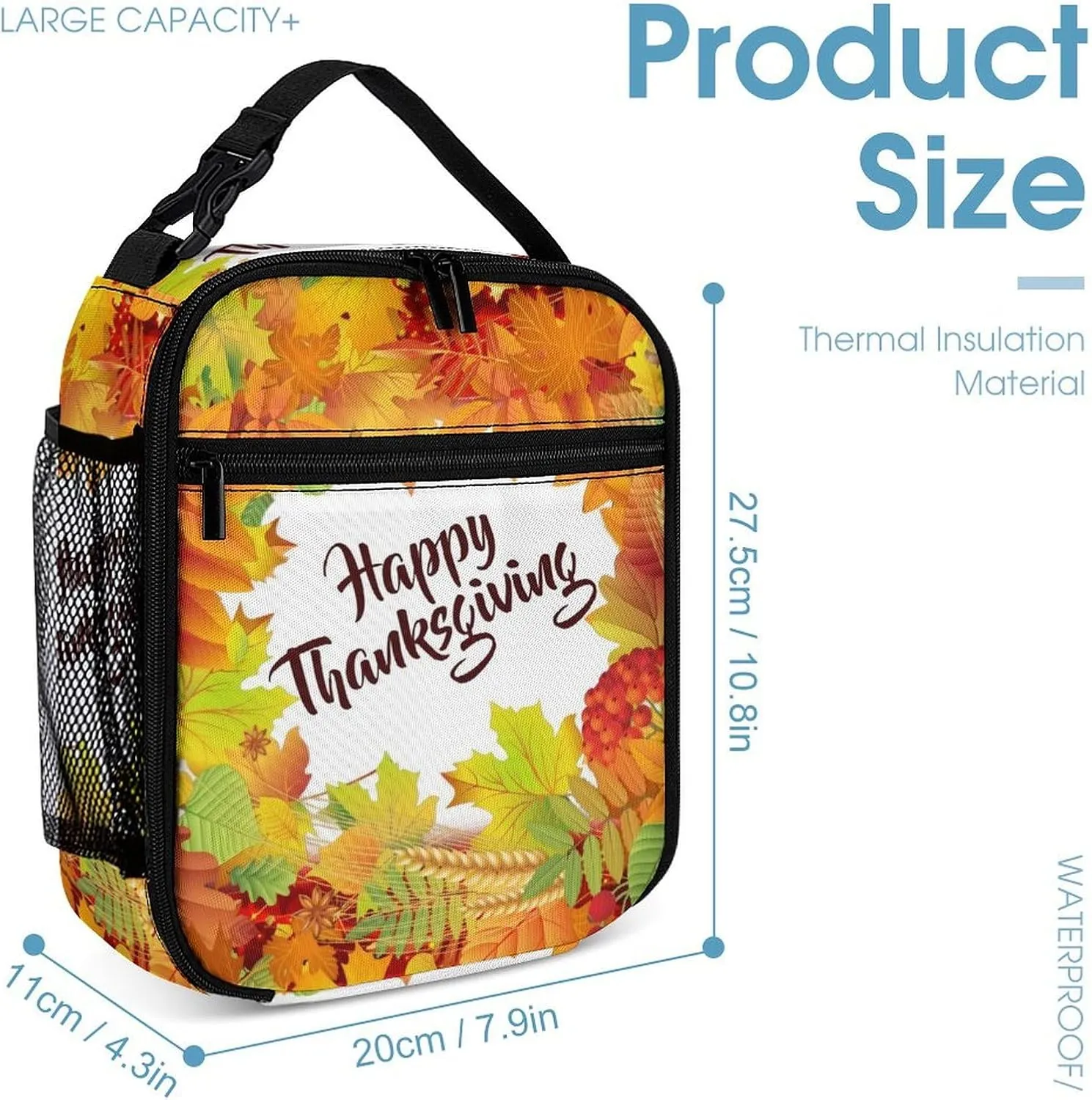 Happy Thanksgiving Foliage Backpack Portable Meal Bag, Stationery Bag Set, Sturdy And Durable
