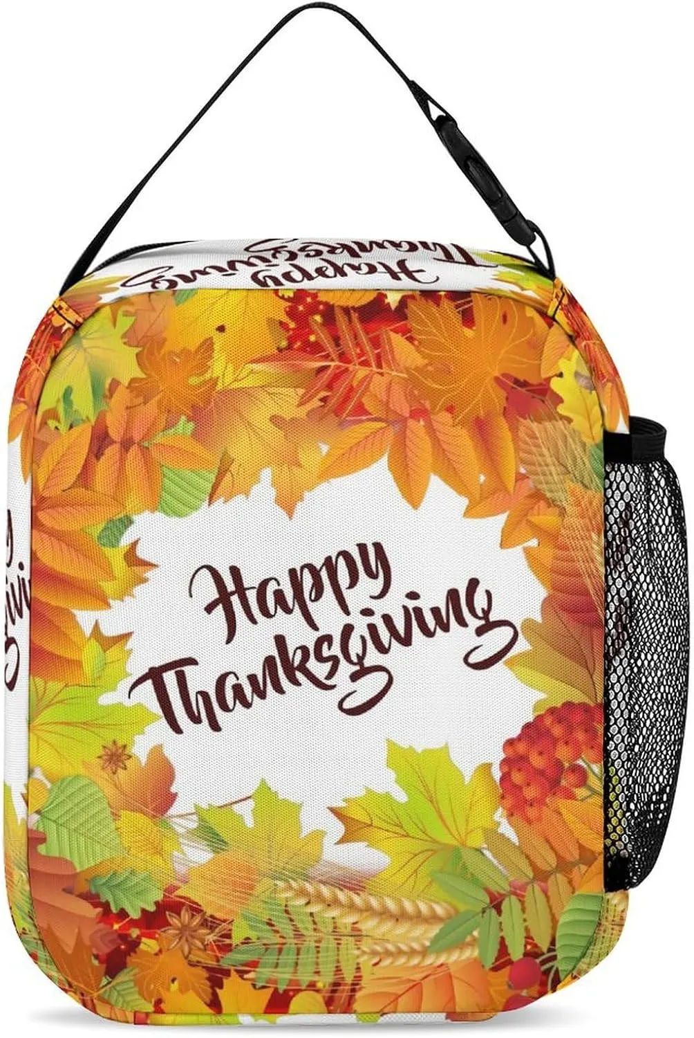 Happy Thanksgiving Foliage Backpack Portable Meal Bag, Stationery Bag Set, Sturdy And Durable