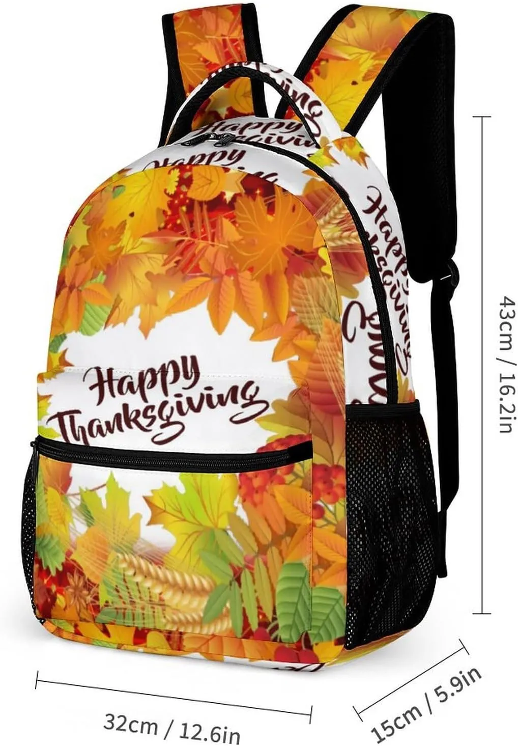 Happy Thanksgiving Foliage Backpack Portable Meal Bag, Stationery Bag Set, Sturdy And Durable