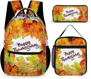 Happy Thanksgiving Foliage Backpack Portable Meal Bag, Stationery Bag Set, Sturdy And Durable