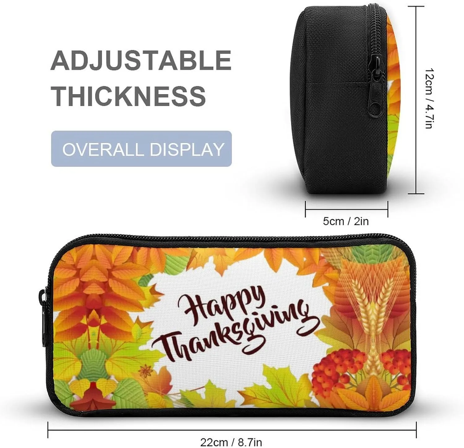Happy Thanksgiving Foliage Backpack Portable Meal Bag, Stationery Bag Set, Sturdy And Durable