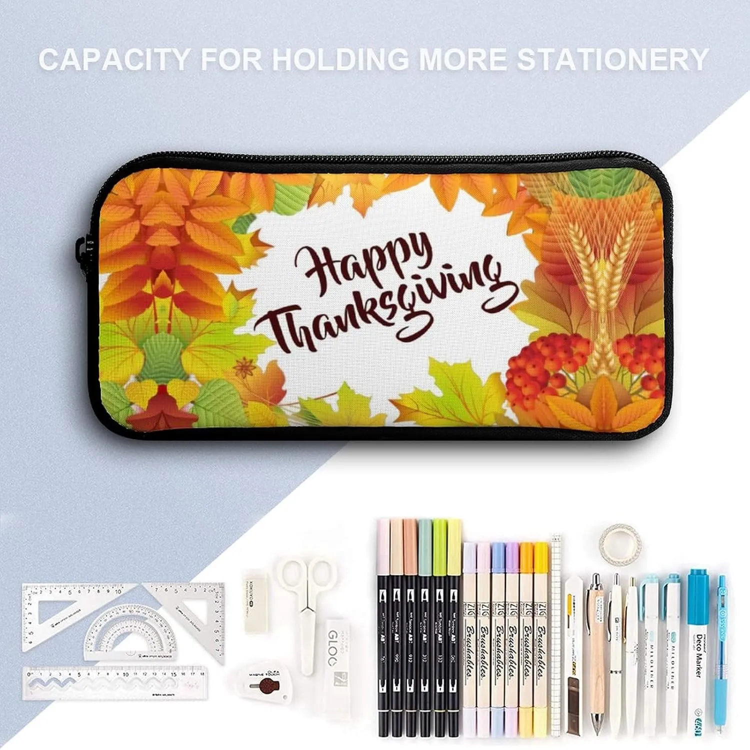 Happy Thanksgiving Foliage Backpack Portable Meal Bag, Stationery Bag Set, Sturdy And Durable
