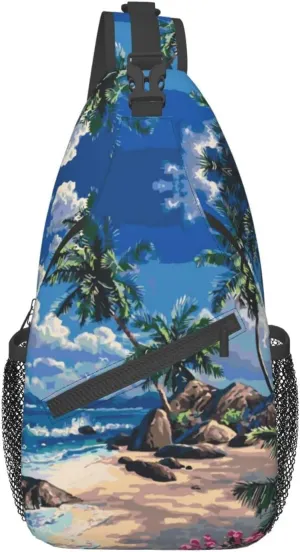 Hawaii Tropical Palm Tree Sling Bag Women Men Backpack Crossbody Bag Travel Hiking Casual Daypack