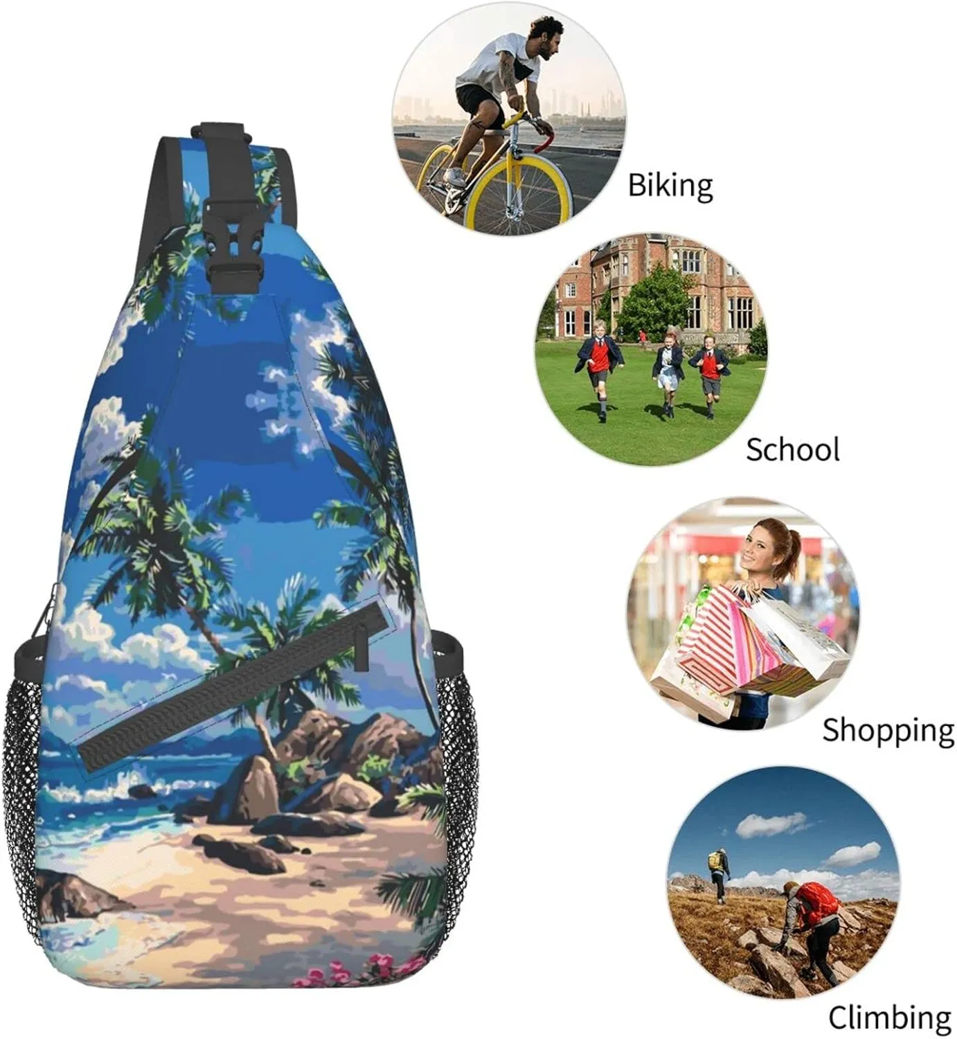 Hawaii Tropical Palm Tree Sling Bag Women Men Backpack Crossbody Bag Travel Hiking Casual Daypack