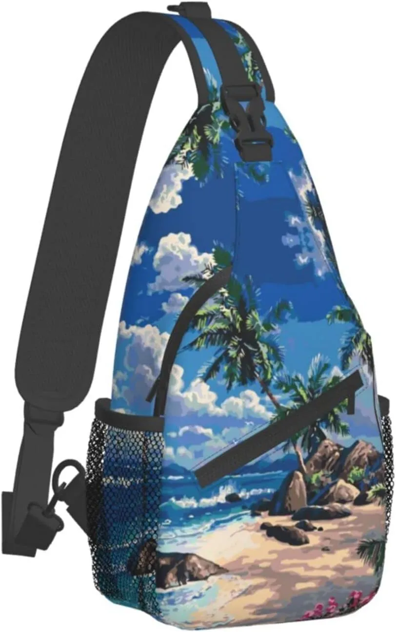 Hawaii Tropical Palm Tree Sling Bag Women Men Backpack Crossbody Bag Travel Hiking Casual Daypack