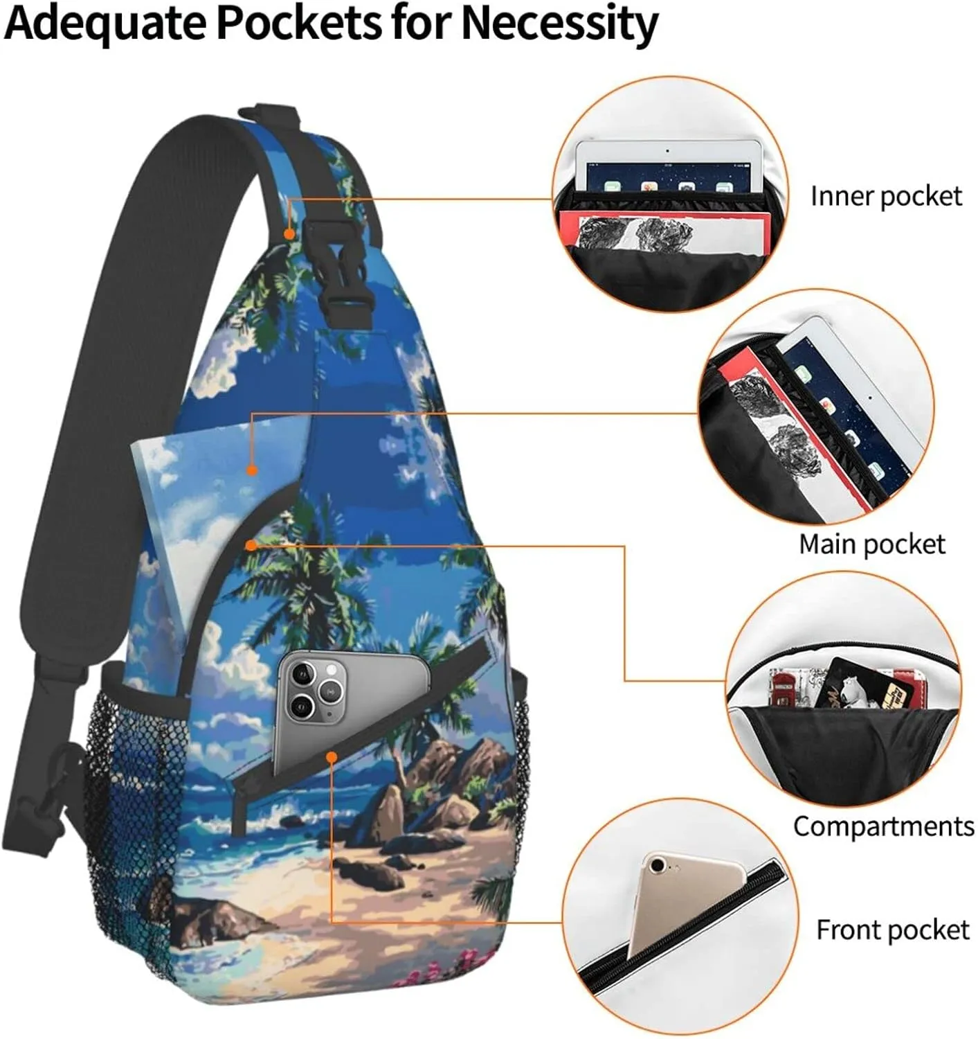 Hawaii Tropical Palm Tree Sling Bag Women Men Backpack Crossbody Bag Travel Hiking Casual Daypack