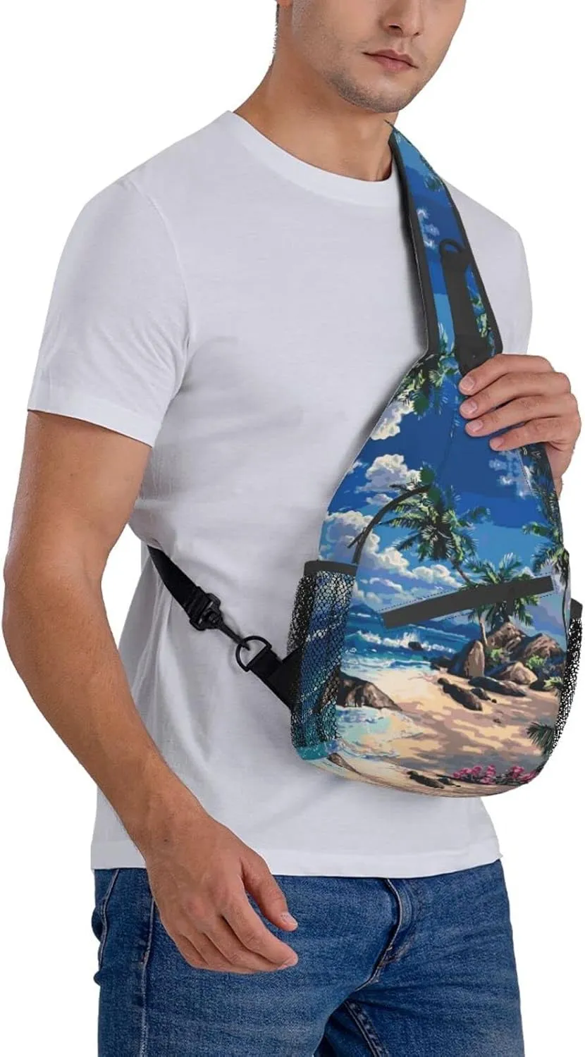 Hawaii Tropical Palm Tree Sling Bag Women Men Backpack Crossbody Bag Travel Hiking Casual Daypack
