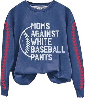 Heevina Baseball Mom Sweatshirt For Women Moms Against White Baseball Pants Printed Crewneck Pullover 2025
