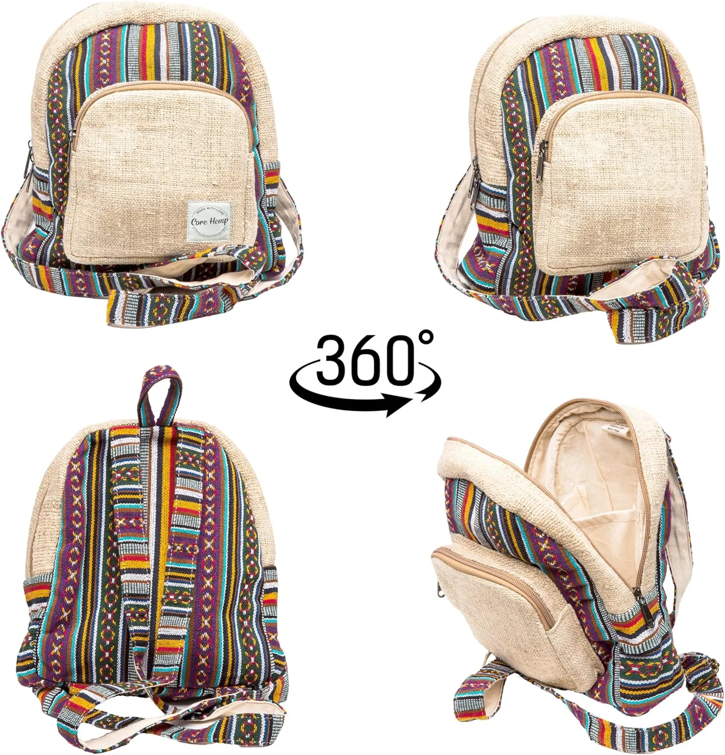 Hemp Backpack Purse For Women Mini Backpack Lightweight Small Casual Daily Travel Daypack Shoulder Bag