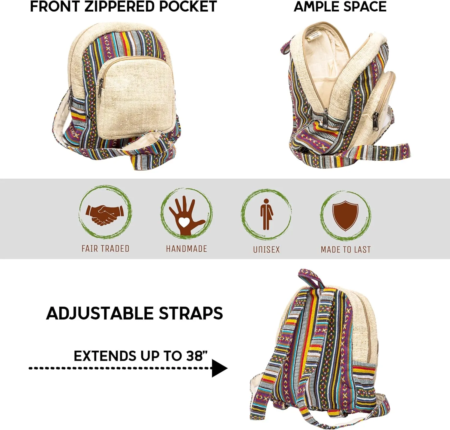 Hemp Backpack Purse For Women Mini Backpack Lightweight Small Casual Daily Travel Daypack Shoulder Bag