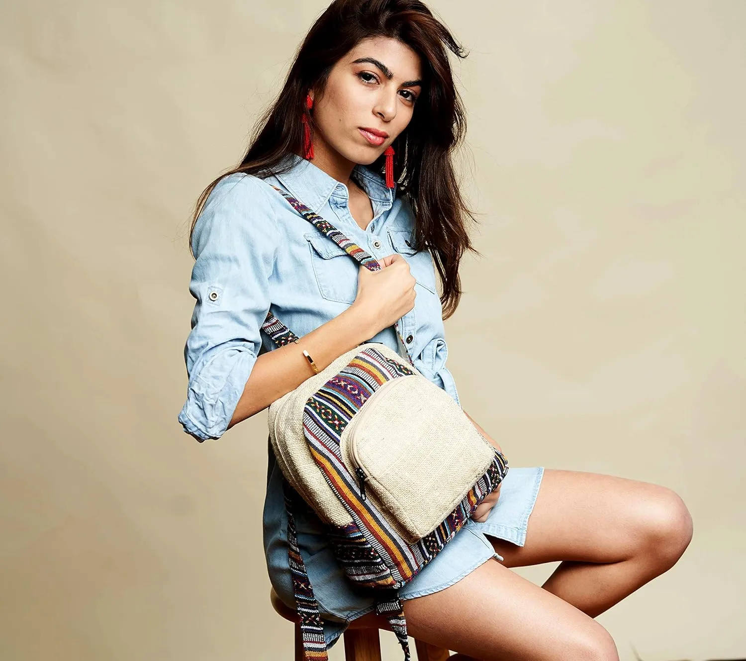 Hemp Backpack Purse For Women Mini Backpack Lightweight Small Casual Daily Travel Daypack Shoulder Bag