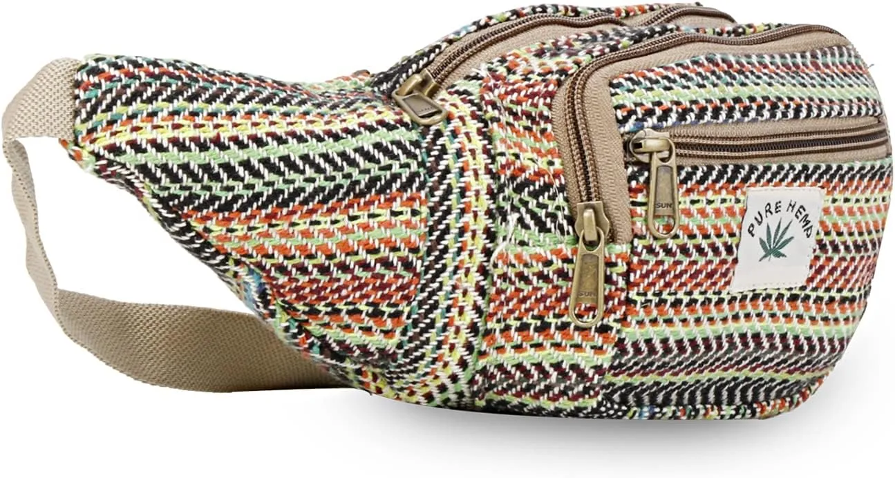 Hemp Fanny Pack,Adjustable Waist and Multiple Pockets,Waist Bag & for all purpose (Multi-778)