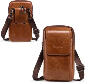 Hengwin Genuine Leather Cell Phone Holster Wallet Case with Belt Clip Travel Messenger Bag Waist Pouch Crossbody Purse Fit for iPhone 16 Pro Max 15 Pro Max Samsung Galaxy S25  S24 Ultra S23  (Brown)