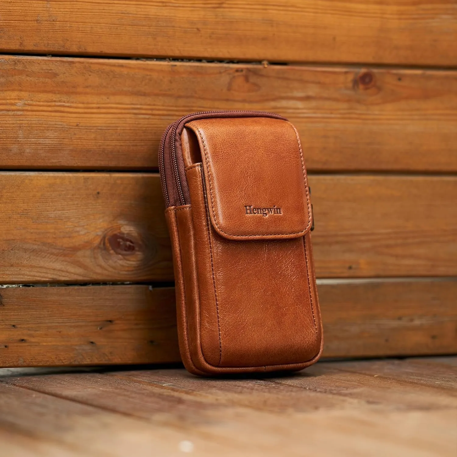 Hengwin Genuine Leather Cell Phone Holster Wallet Case with Belt Clip Travel Messenger Bag Waist Pouch Crossbody Purse Fit for iPhone 16 Pro Max 15 Pro Max Samsung Galaxy S25  S24 Ultra S23  (Brown)
