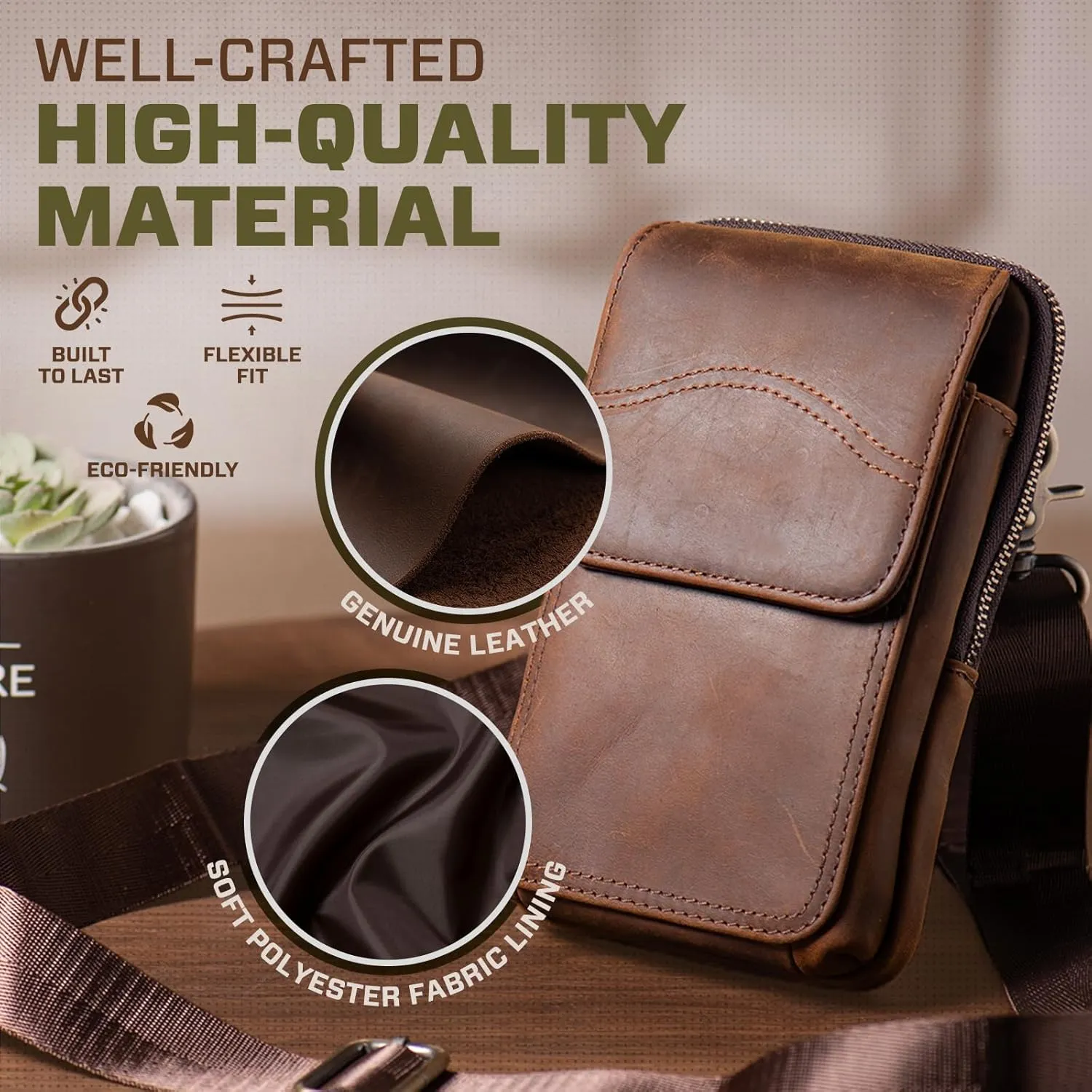 Hengwin Small Genuine Leather Cell Phone Crossbody Purse Shoulder Bag for Women and Men, Leather Phone Holster with Belt Clip Belt Loop Travel Passport Pouch Messenger Bag Waist Bag (Coffee)