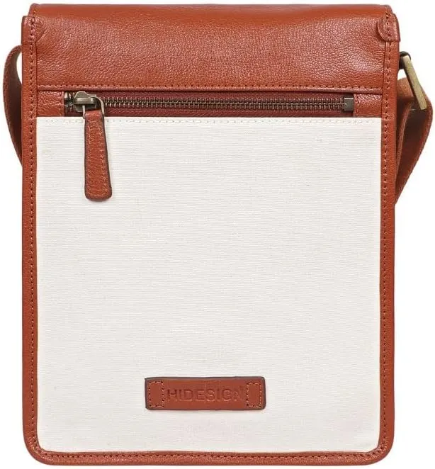 Hidesign Aiden Genuine Leather & Canvas Mini Crossbody Unisex Messenger Bag 10.5" iPad White