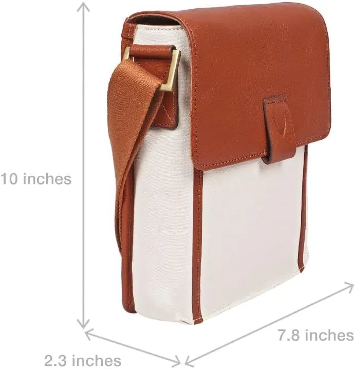 Hidesign Aiden Genuine Leather & Canvas Mini Crossbody Unisex Messenger Bag 10.5" iPad White