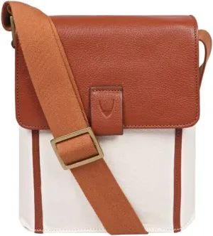 Hidesign Aiden Genuine Leather & Canvas Mini Crossbody Unisex Messenger Bag 10.5" iPad White