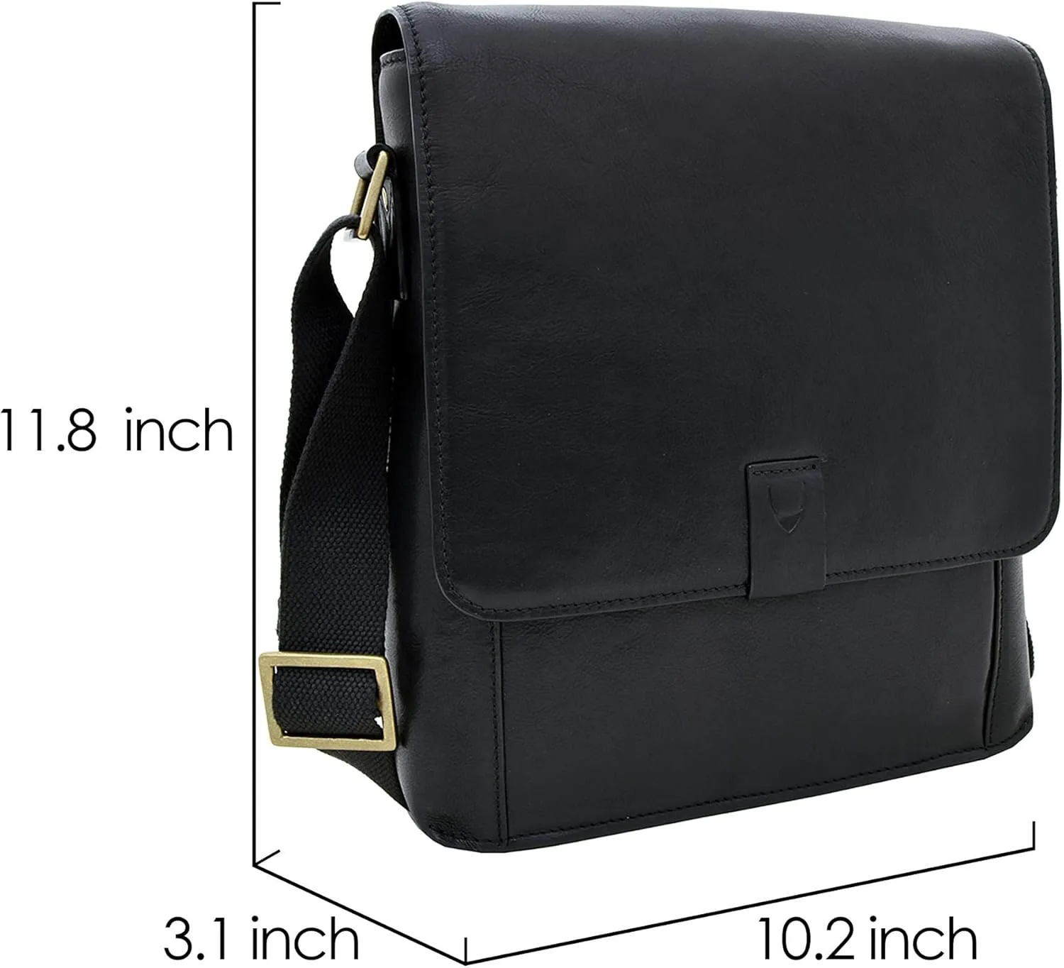 Hidesign Aiden Genuine Leather Medium Crossbody Men/Women Shoulder Messenger Bag / Travel Bag / 10.5" iPad Bag, Black
