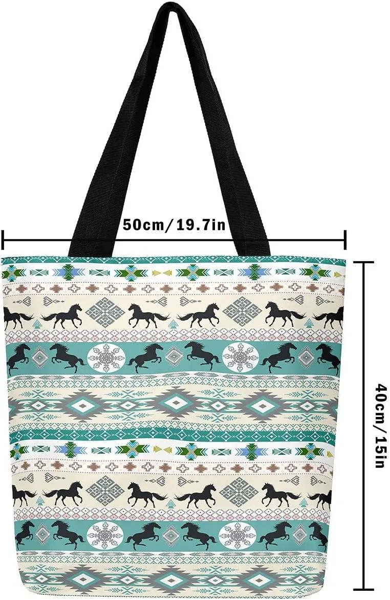 Highland Cow Canvas Tote Bag for Women,Cowboy Farm Animals Foldable Handbag