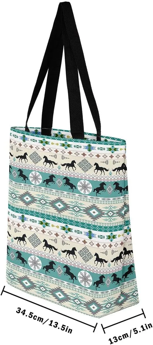 Highland Cow Canvas Tote Bag for Women,Cowboy Farm Animals Foldable Handbag