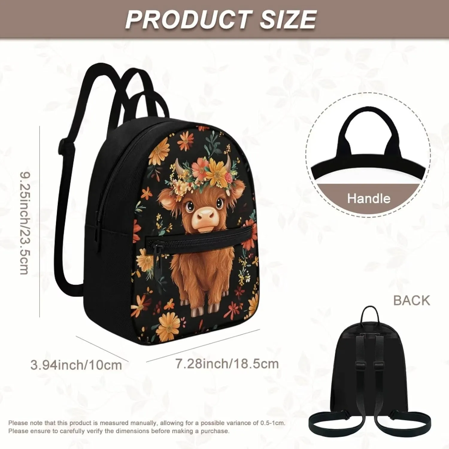 Highland Cow Mini Backpack Purse for Women Work Portable Bookbag with Front Zipper Pocket Lightweight Mini Shoulder Bag Travel Stylish Daypack Purse for Picnic Hiking