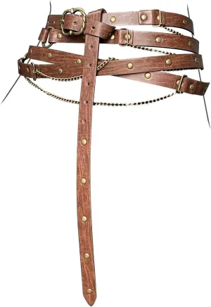 HiiFeuer Medieval DIY Faux Leather Metal Chain Belt, Vintage Adjustable Thin Belt For Women, Retro Skinny Belt For Dresses