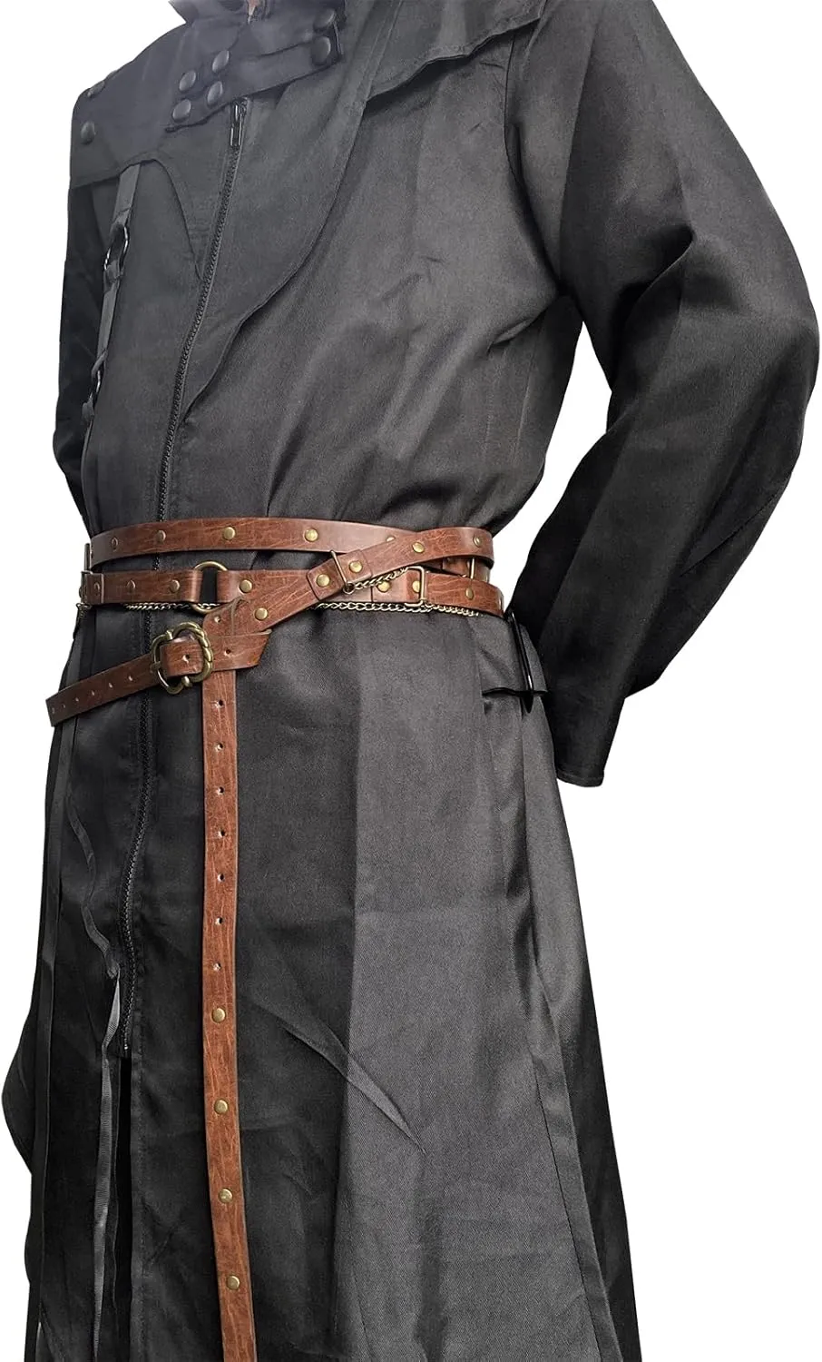 HiiFeuer Medieval DIY Faux Leather Metal Chain Belt, Vintage Adjustable Thin Belt For Women, Retro Skinny Belt For Dresses