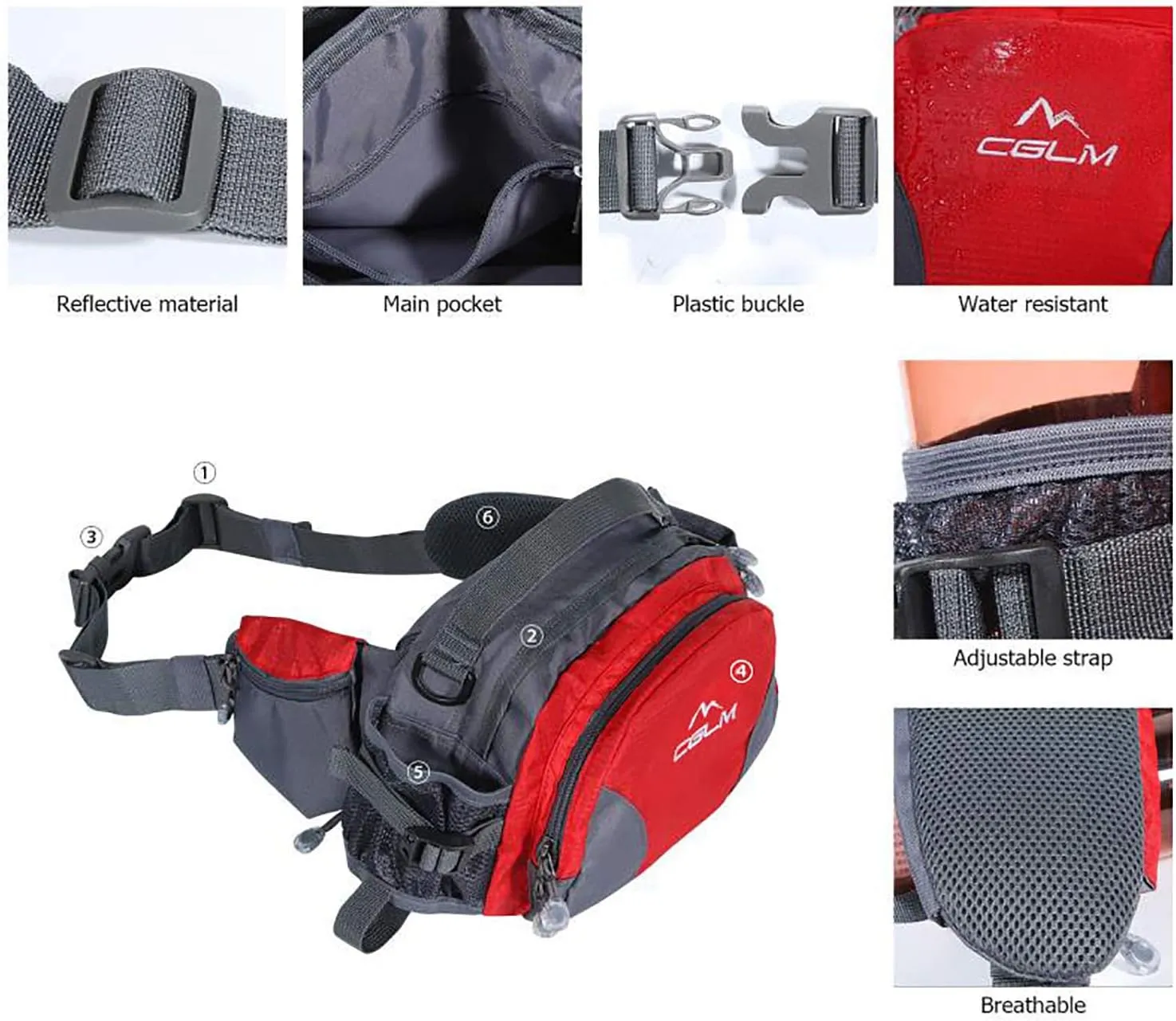 Hiking Fanny Pack For Women Men Water Bottle Holder Running Waist Pack Running Belt Lumbar Pack Waterproof for Outdoor Travel Cycling Climbing Walking for iPhone iPod Samsung Phones Red