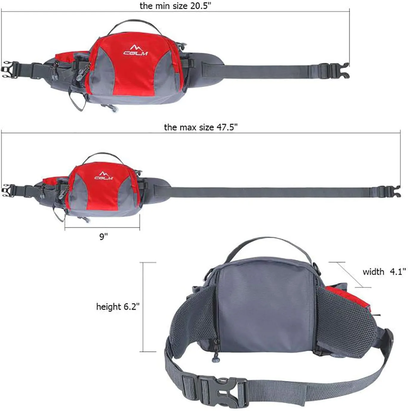 Hiking Fanny Pack For Women Men Water Bottle Holder Running Waist Pack Running Belt Lumbar Pack Waterproof for Outdoor Travel Cycling Climbing Walking for iPhone iPod Samsung Phones Red