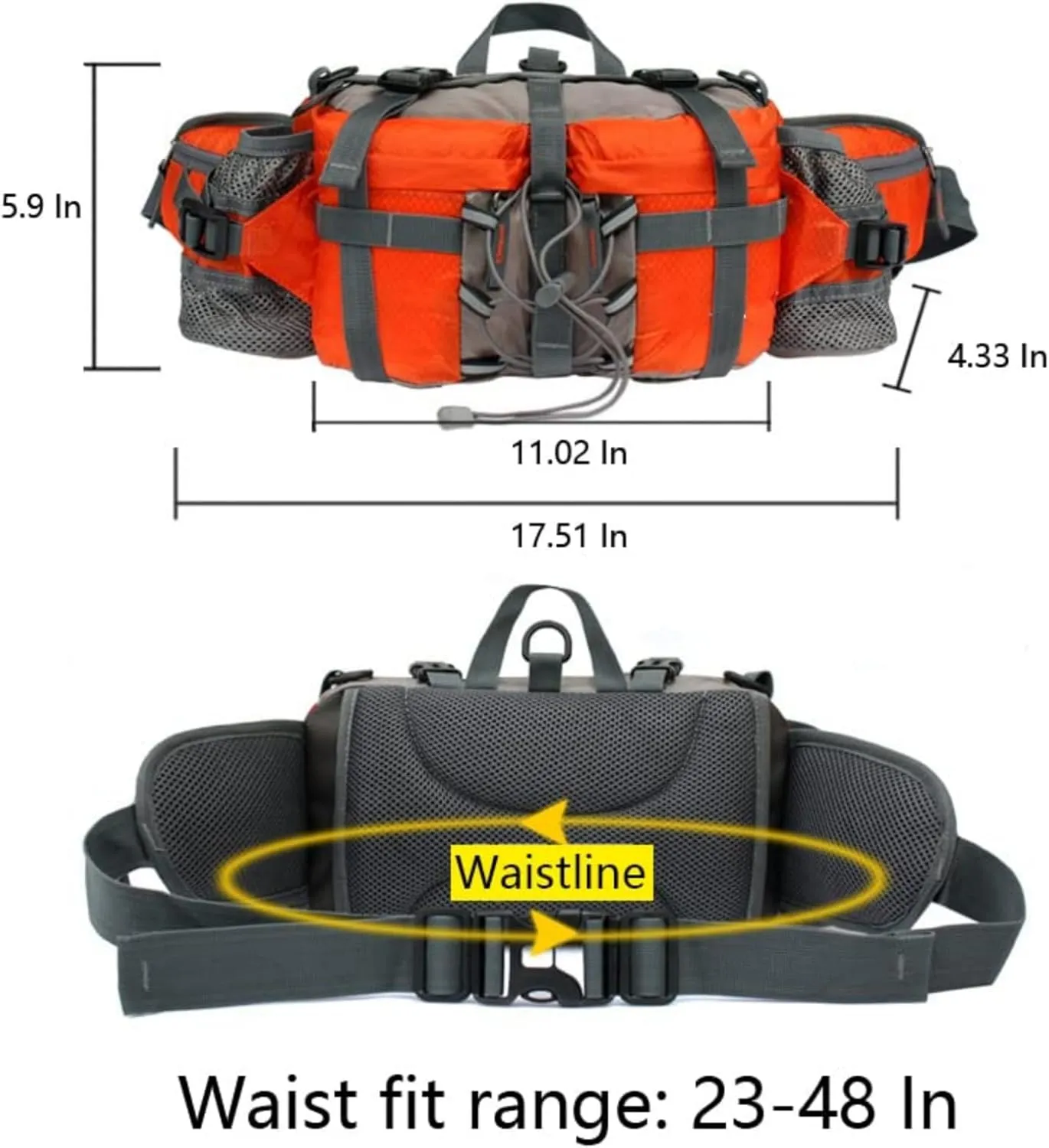 Hiking Fanny Pack with Water Bottle Holder & Double Shoulder Straps, Hiking Essentials for Men Women Waterproof Outdoor Waist Bag, Lumbar Backpack for Fishing Hunting Running Sports