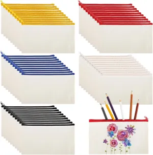 Homaisson 50 PCS Canvas Zipper Pencil Pouches, DIY Blank Canvas Makeup Bag, 8.1 x 4.7 in Travel Pouch for Toiletries Crafts Sundries