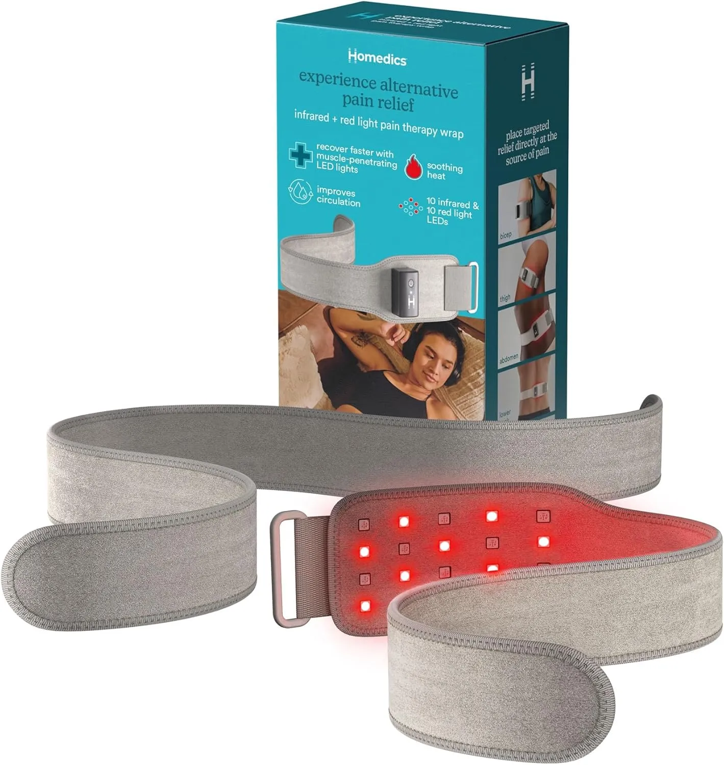 Homedics Infrared   Red Light Pain Therapy Wrap – 850 nm Infrared & 660 nm Red Light LEDs, Adjustable Strap, Rechargeable Battery, Targeted Muscle & Joint Relief