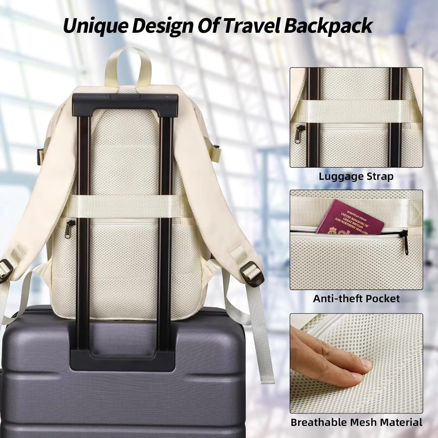 HOMIEE Small Travel Backpack Ryanair Personal Item 40x20x25 Cabin Bag, 20L Carry on Luggage Underseat Airline Approved Weekender Bag Fits 15.6 Inch Laptop, Beige