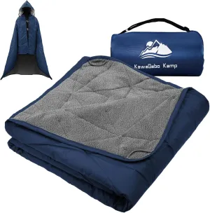 Hooded Outdoor Waterproof Blanket, Foldable Fleece Stadium Blanket for Outdoor Sports Event, Camping, Concerts, Car, Pet, Picnics - Windproof, Wearable, Machine Washable 80" x 58"