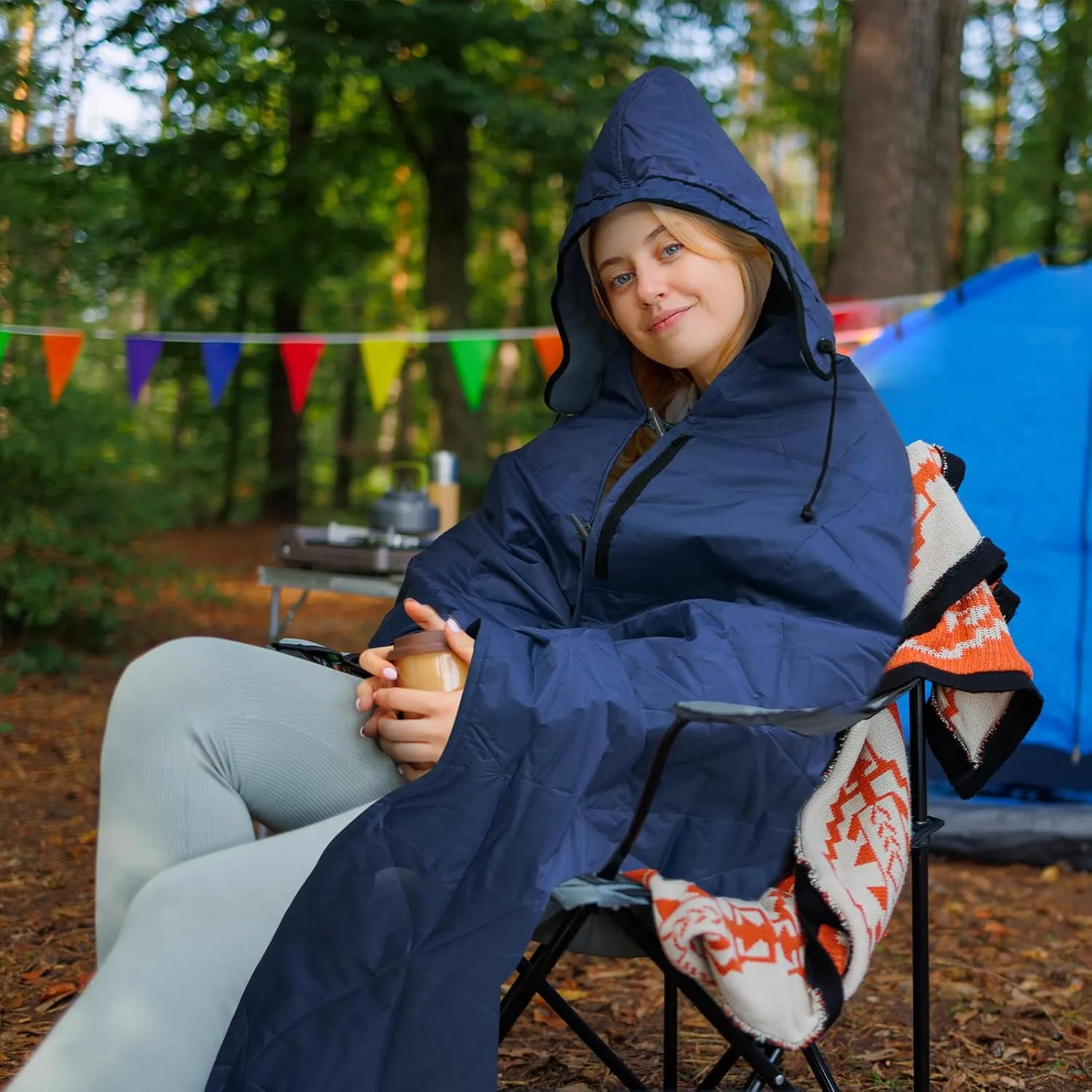 Hooded Outdoor Waterproof Blanket, Foldable Fleece Stadium Blanket for Outdoor Sports Event, Camping, Concerts, Car, Pet, Picnics - Windproof, Wearable, Machine Washable 80" x 58"