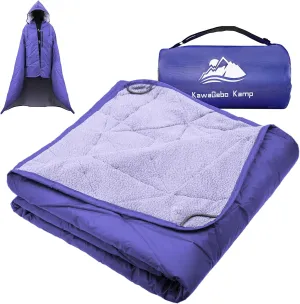 Hooded Outdoor Waterproof Blanket, Foldable Fleece Stadium Blanket for Outdoor Sports Event, Camping, Concerts, Car, Pet, Picnics - Windproof, Wearable, Machine Washable 80" x 58"