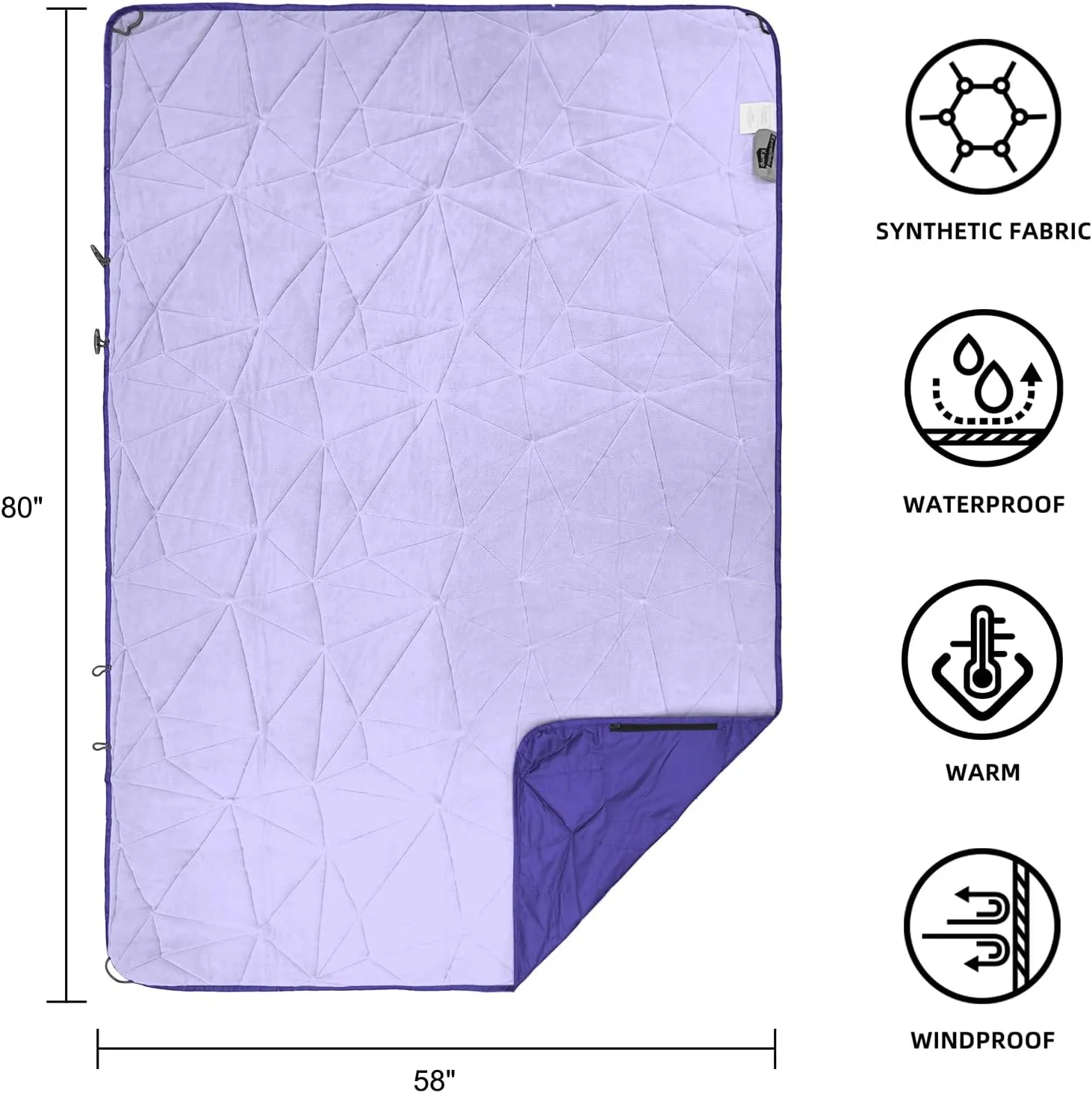 Hooded Outdoor Waterproof Blanket, Foldable Fleece Stadium Blanket for Outdoor Sports Event, Camping, Concerts, Car, Pet, Picnics - Windproof, Wearable, Machine Washable 80" x 58"