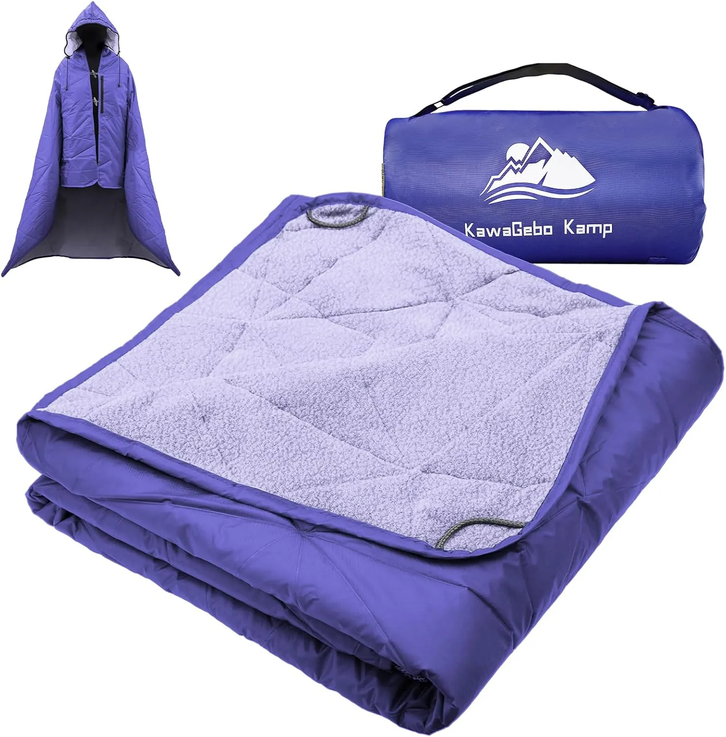 Hooded Outdoor Waterproof Blanket, Foldable Fleece Stadium Blanket for Outdoor Sports Event, Camping, Concerts, Car, Pet, Picnics - Windproof, Wearable, Machine Washable 80" x 58"