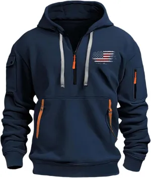 Hoodie Men,Mens 1/4 Zip Pullover Vintage Graphic Western Hoodies Casual Long Sleeve Country Jackets with Pocket