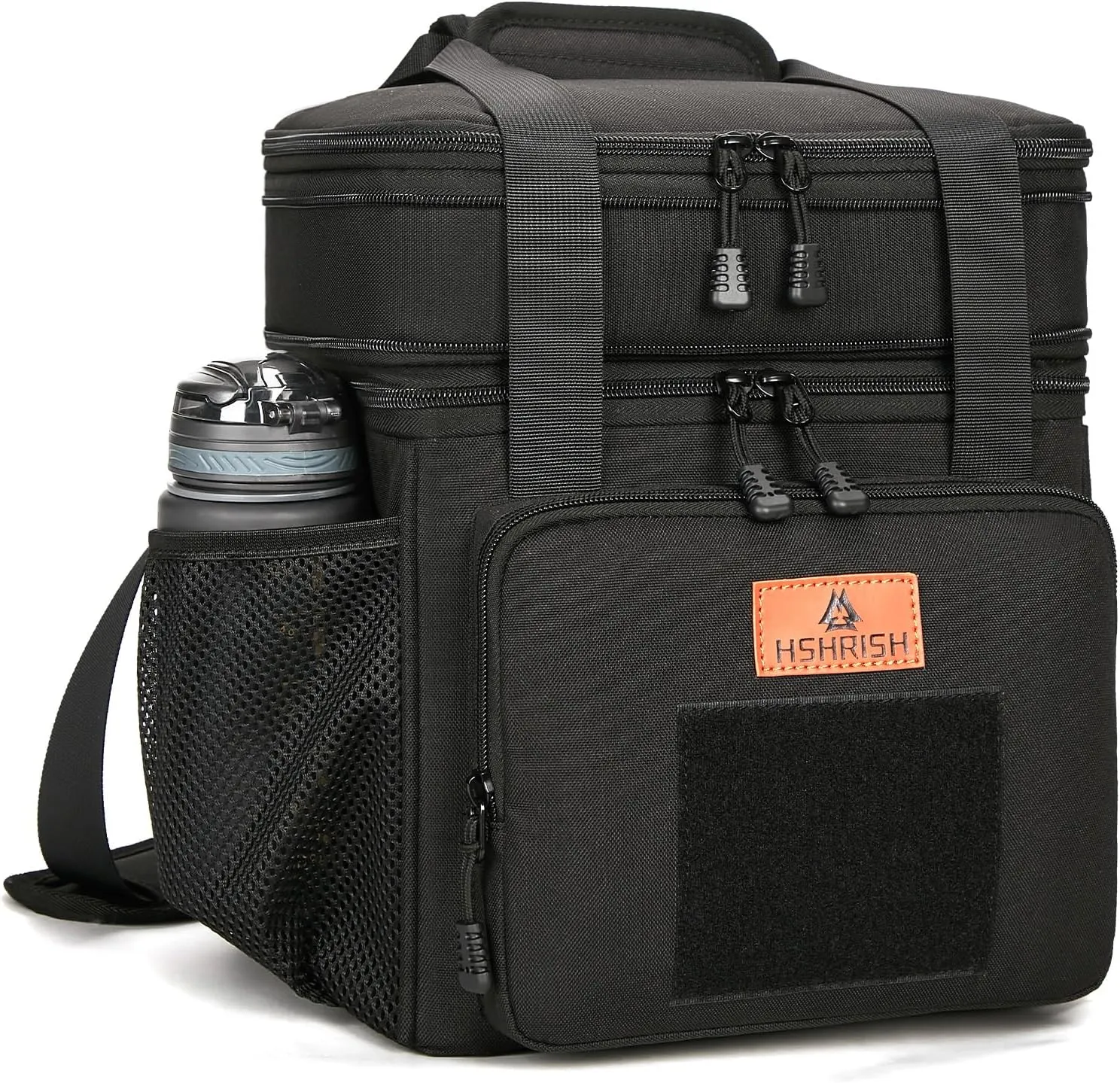 HSHRISH Expandable Large Tactical Lunch Box for Adults, Durable Insulated Lunch Bag with Shoulder Strap, Soft Cooler Bag for Men Work Outdoor Picnic Trips, 20 Can/16 L, Black