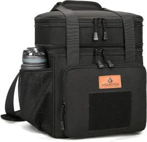 HSHRISH Expandable Large Tactical Lunch Box for Adults, Durable Insulated Lunch Bag with Shoulder Strap, Soft Cooler Bag for Men Work Outdoor Picnic Trips, 20 Can/16 L, Black